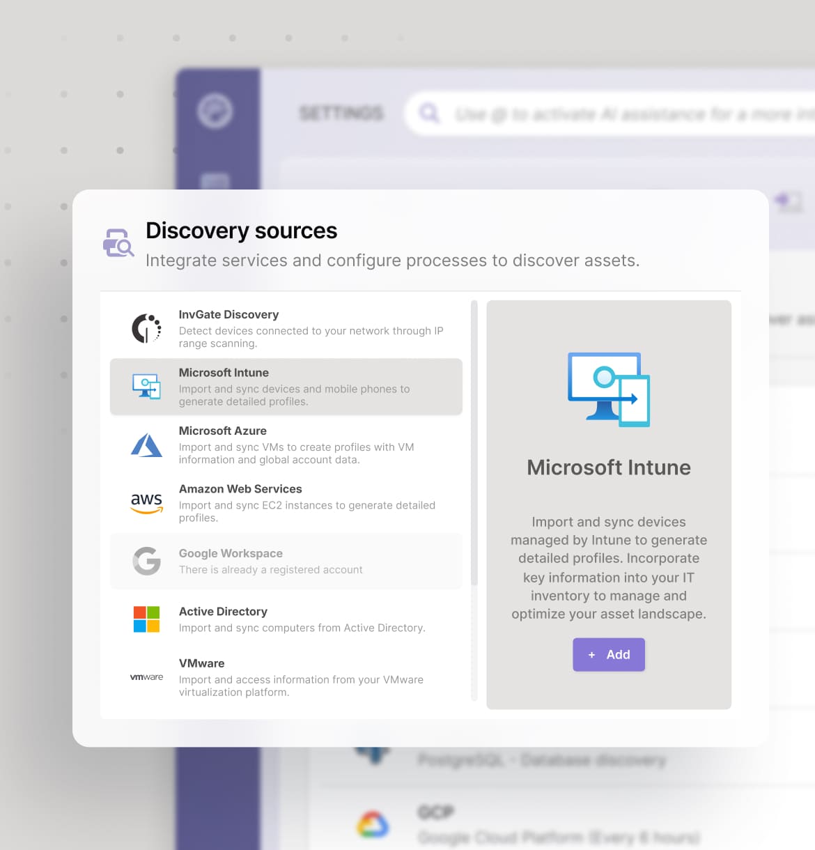 Automatic discovery of hardware, software, cloud infrastructure, and databases.