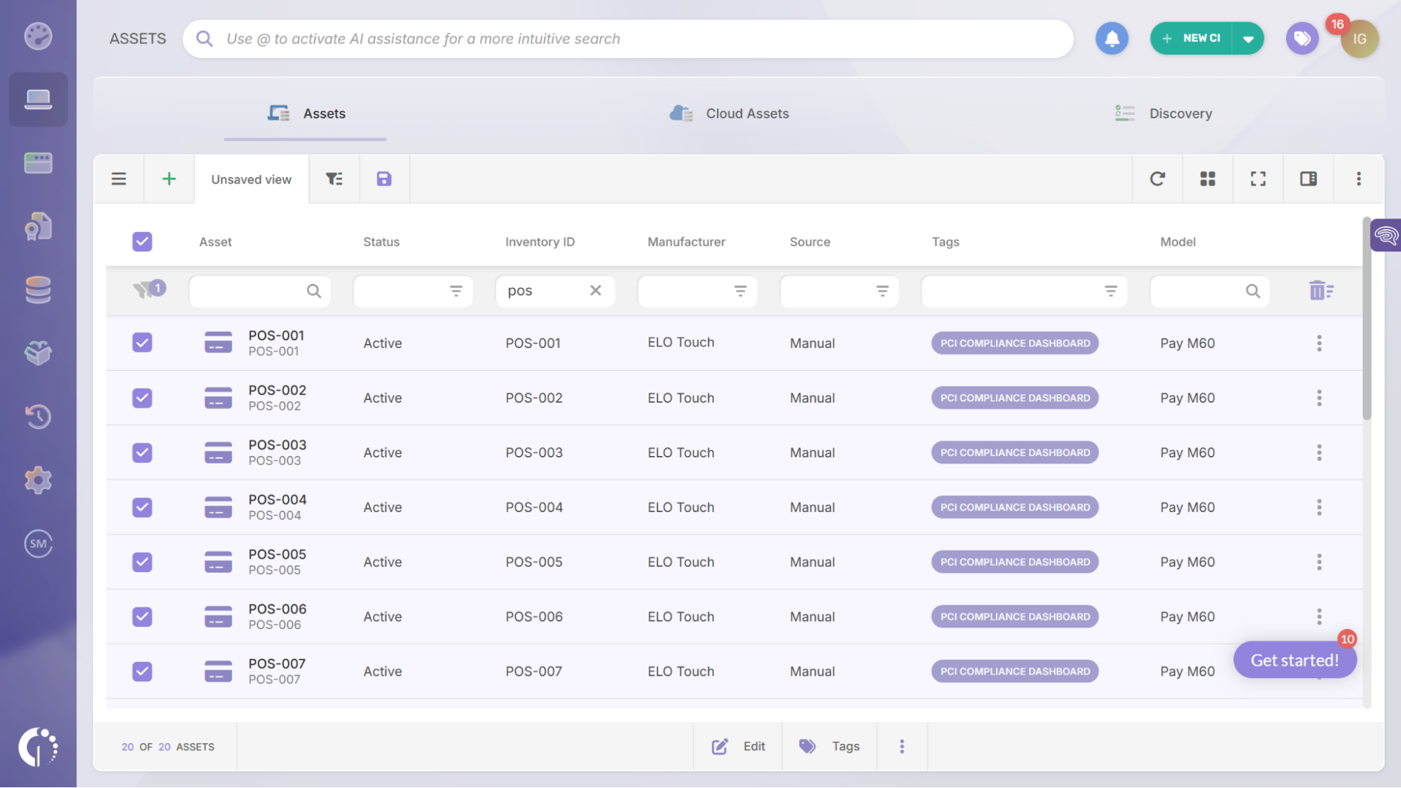 POS assets tagged as PCI Compliance Dashboard in InvGate Asset Management to group in-scope PCI assets.