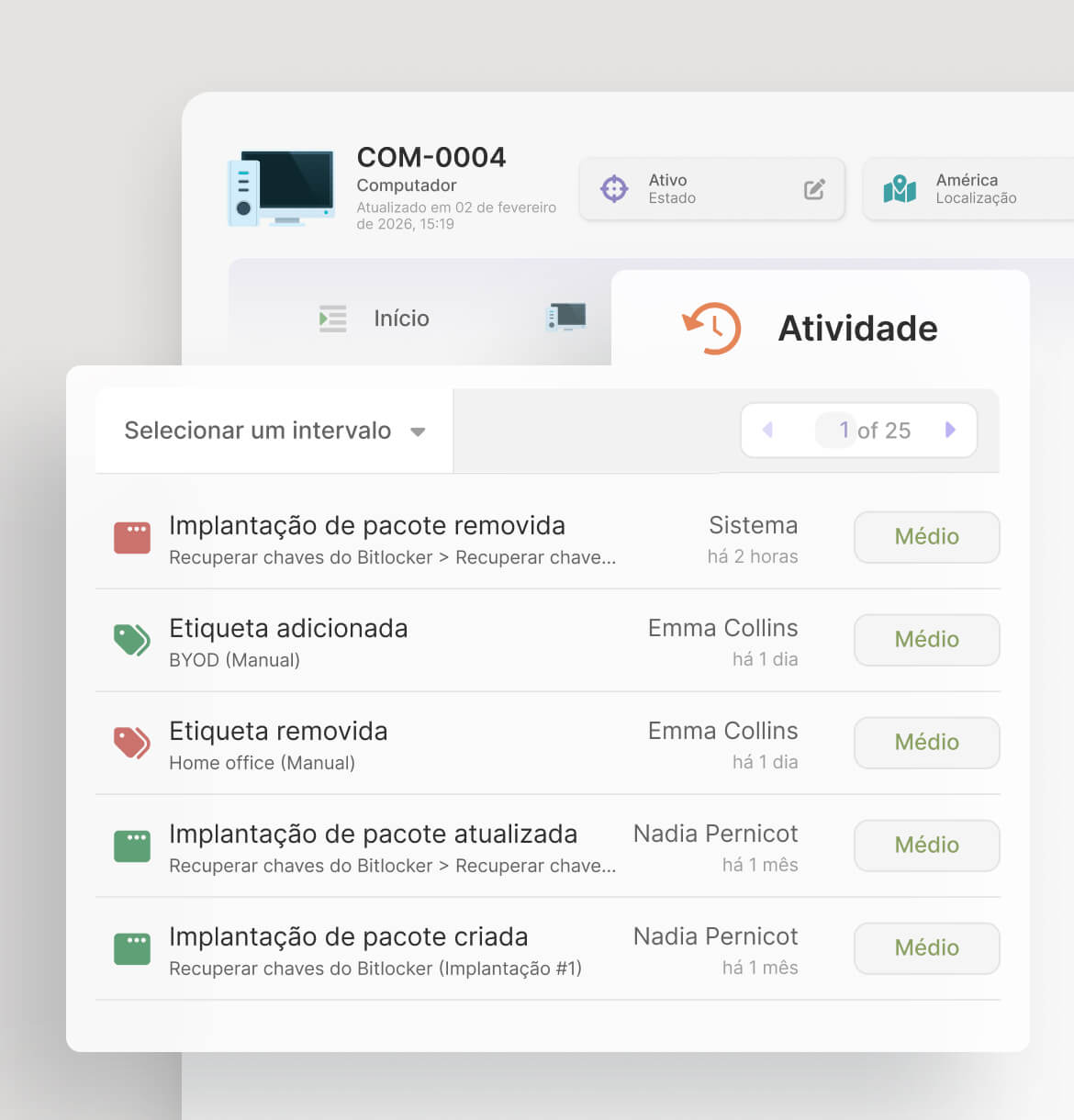 Registre todas as mudanças que impactam cada ativo