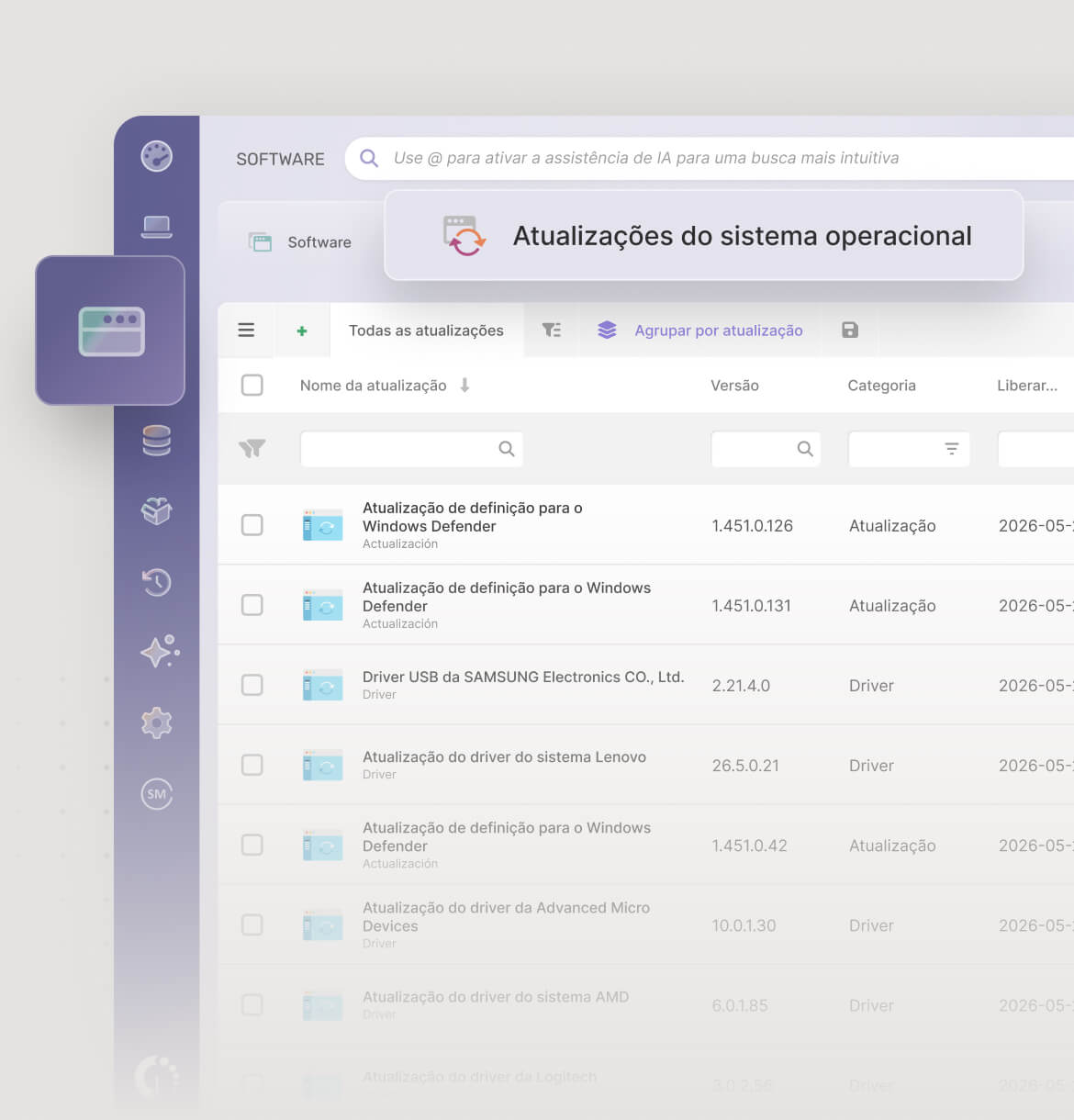Mantenha-se informado sobre atualizações de software em falta