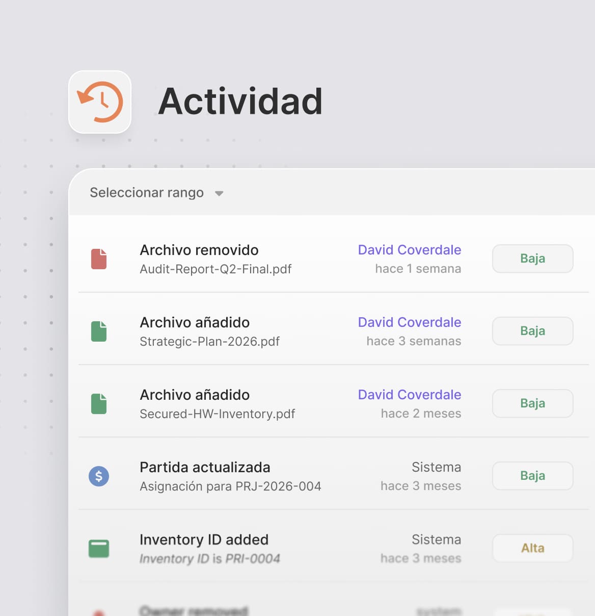 Registros de auditoría por activo