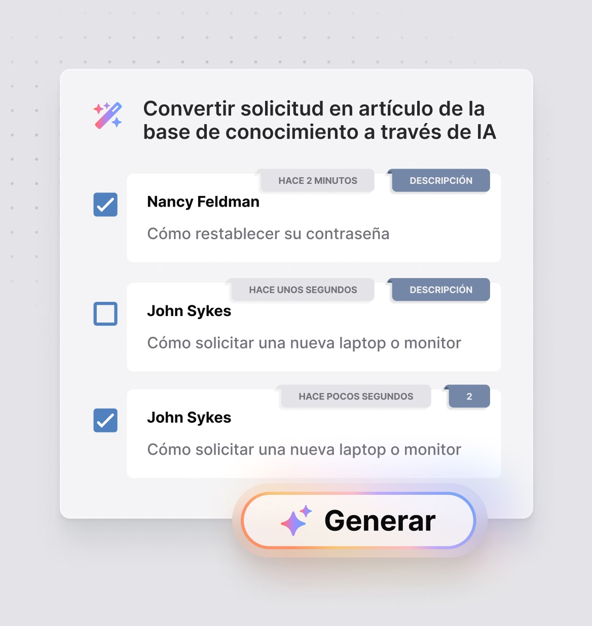 Crea artículos de conocimiento en segundos