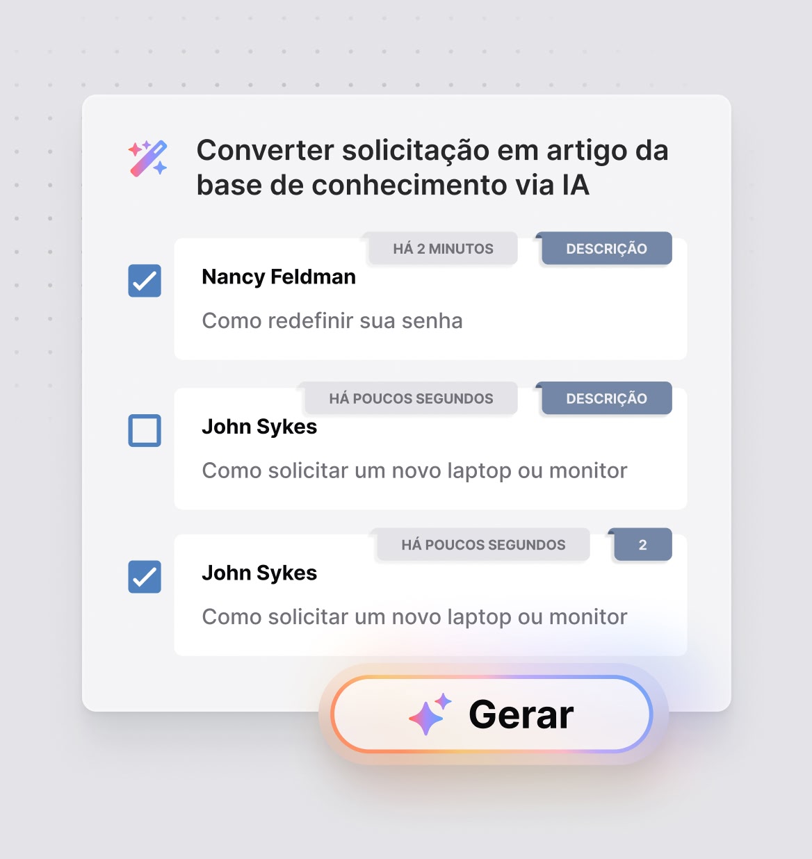 Crie artigos de conhecimento em segundos