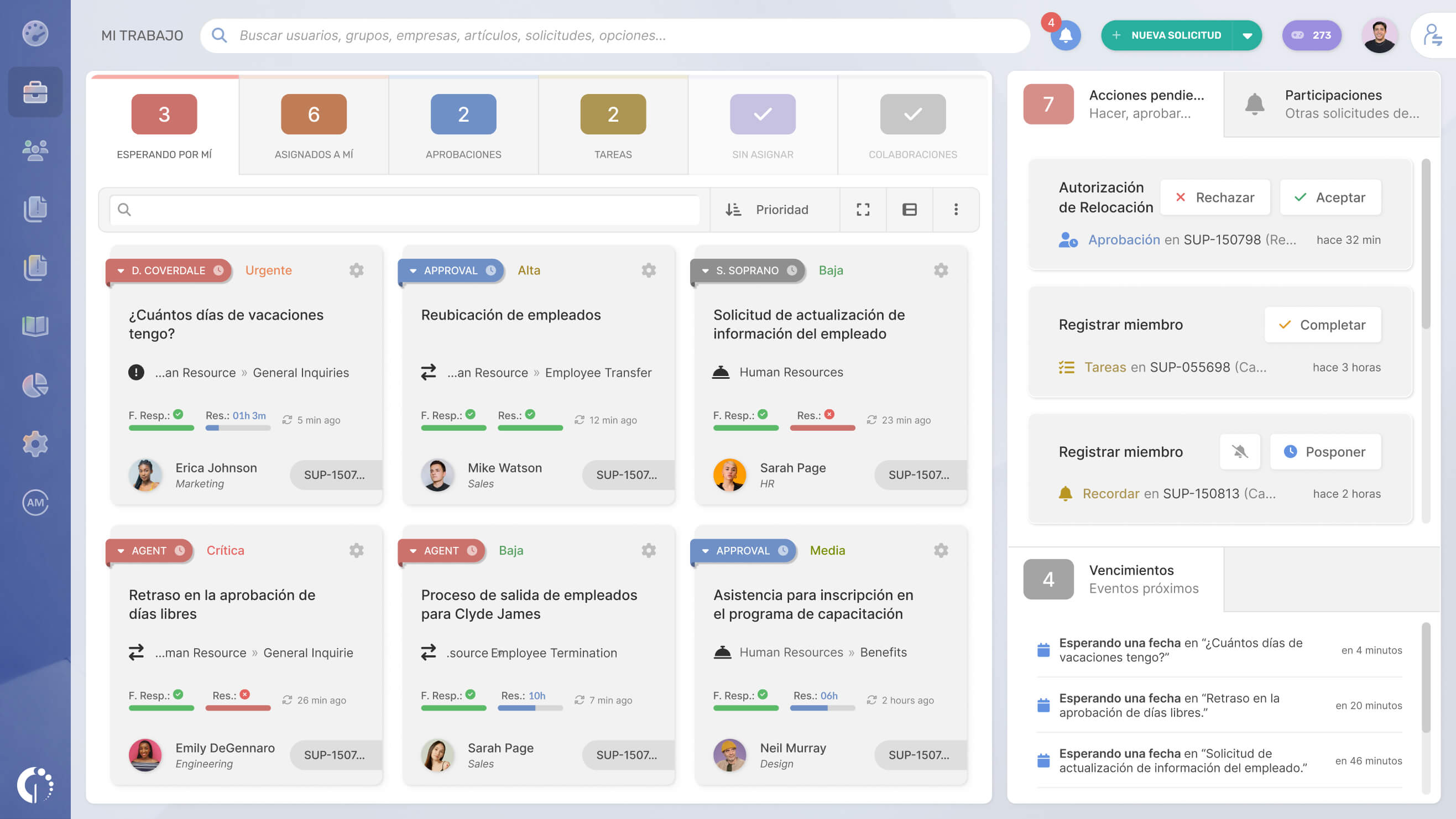 Vista principal de InvGate Service Management