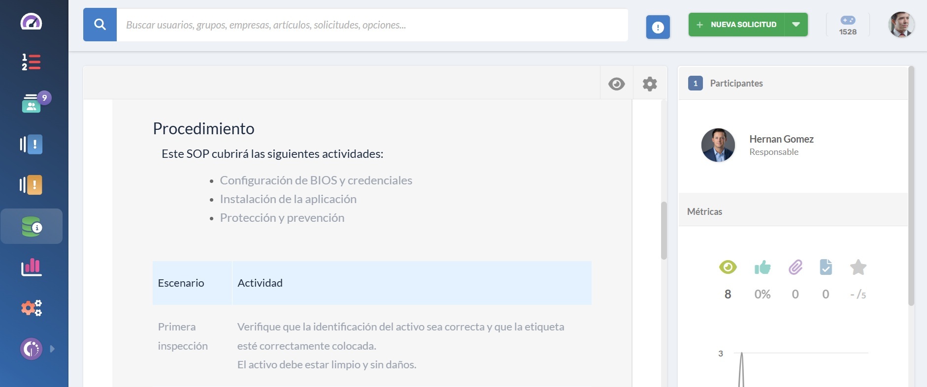 Captura de pantalla de un SOP en la base de conocimiento de InvGate Service Management.