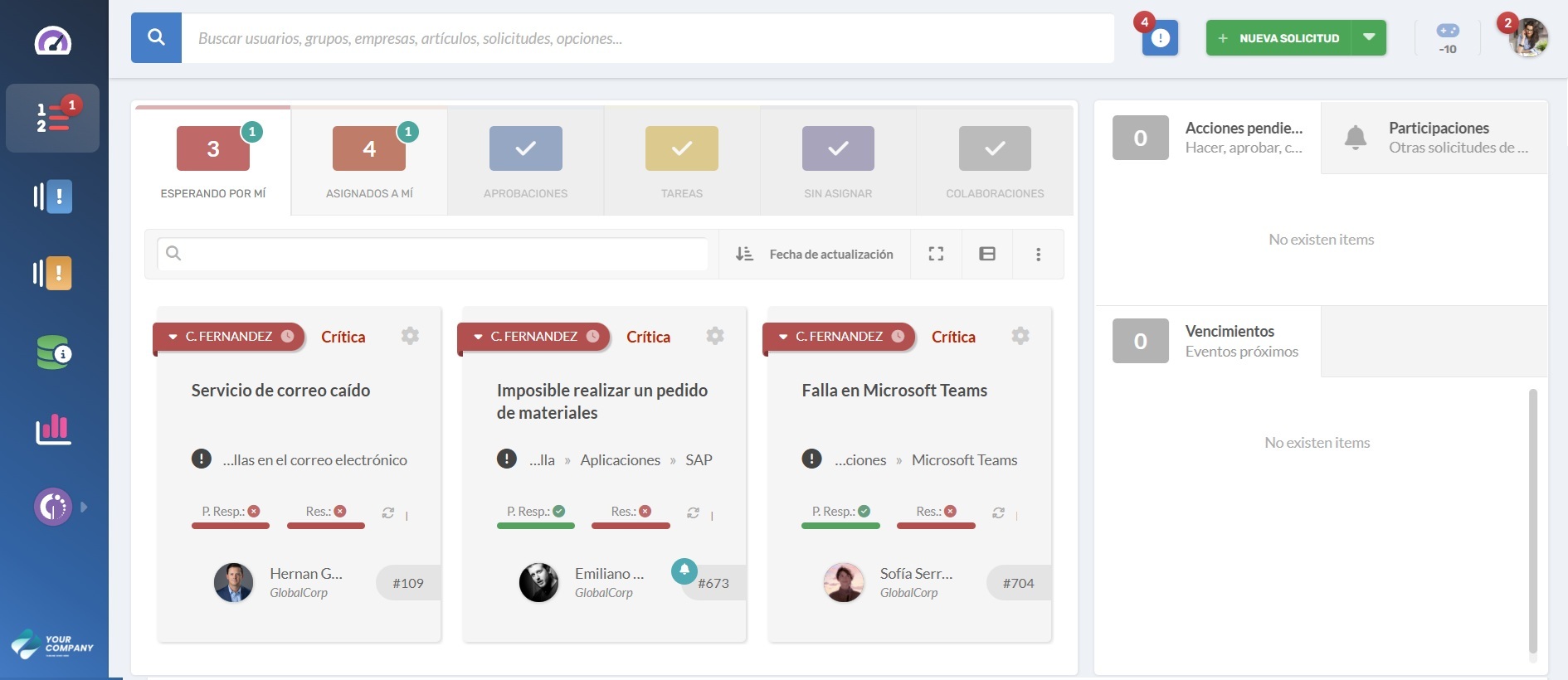 Sección “Mi trabajo” para agentes de help desk en InvGate Service Management.