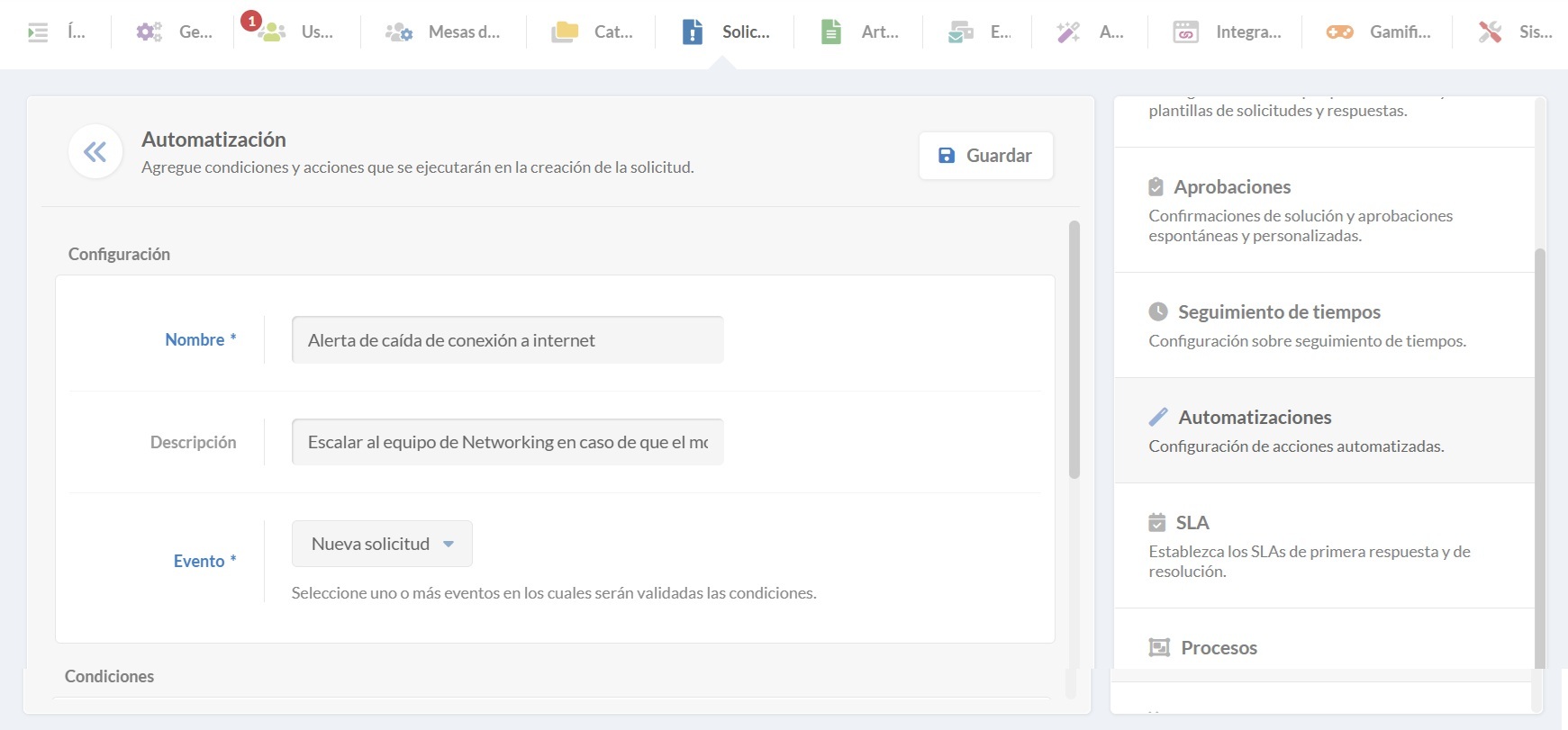 Configuración de automatizaciones para enrutar tickets en InvGate Service Management.