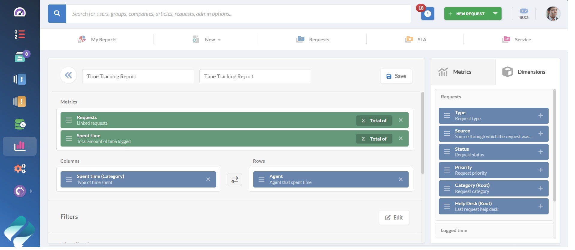 Screenshot of the report builder in InvGate Service Management.