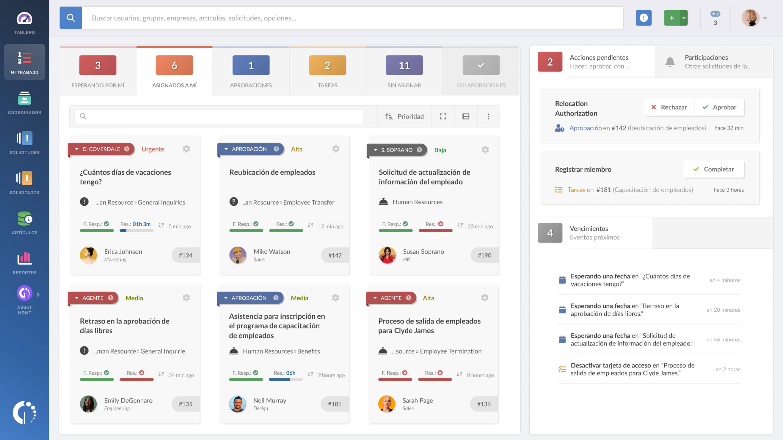 Vista principal de InvGate Service Management