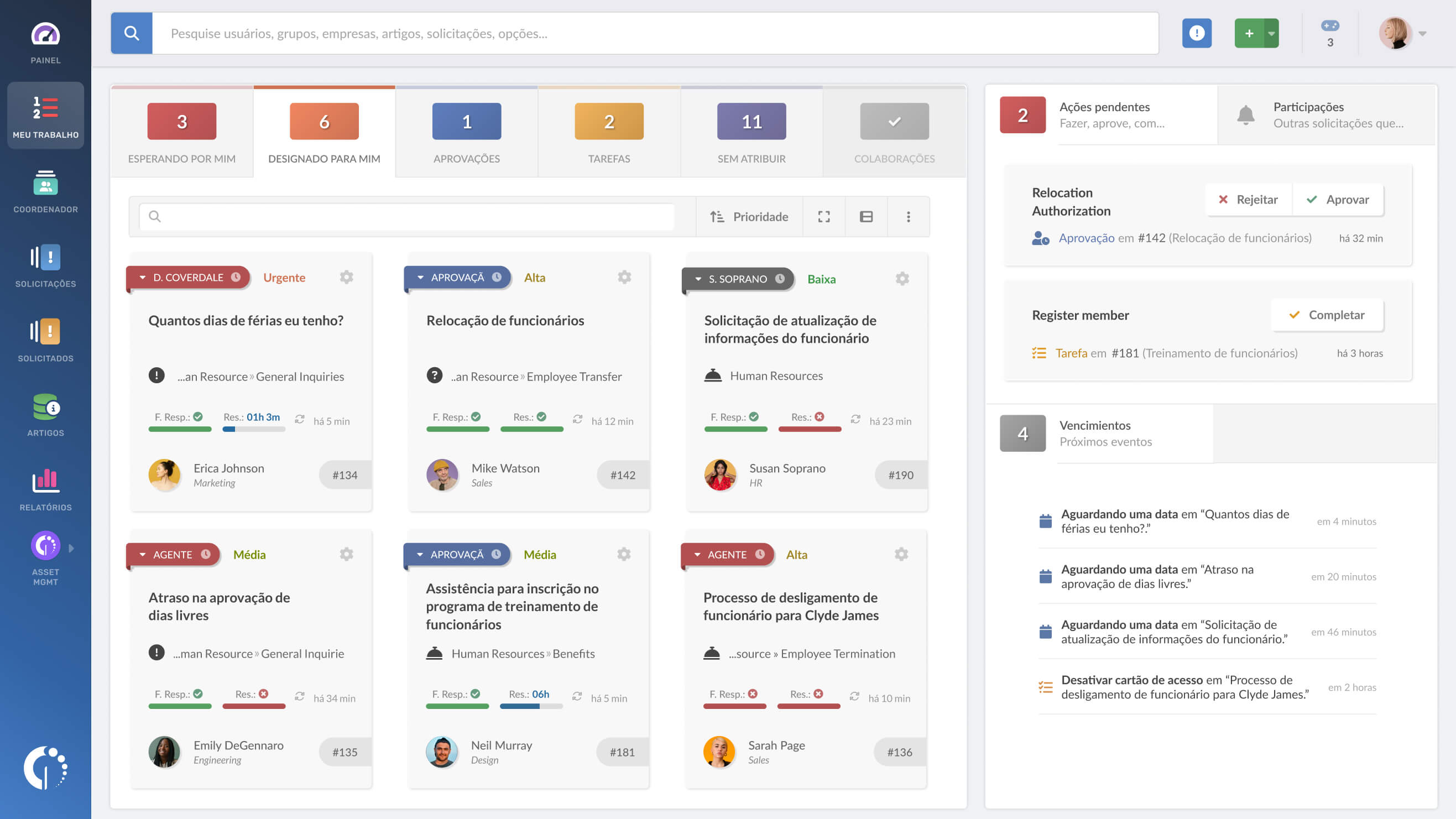 Visão principal do InvGate Service Management