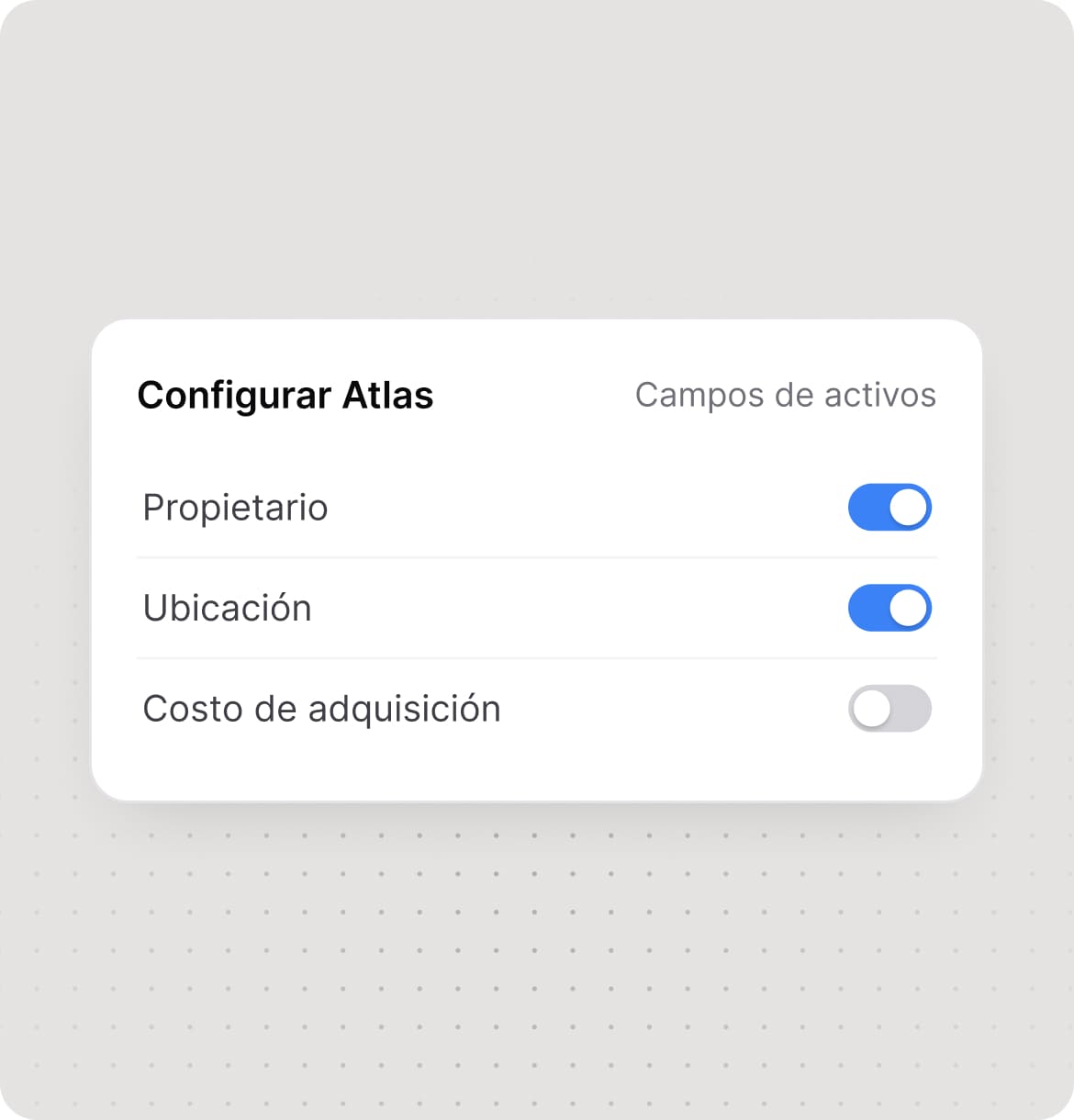 Control por campo para los datos de activos