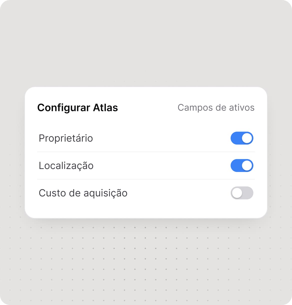 Controle por campo para os dados de ativos