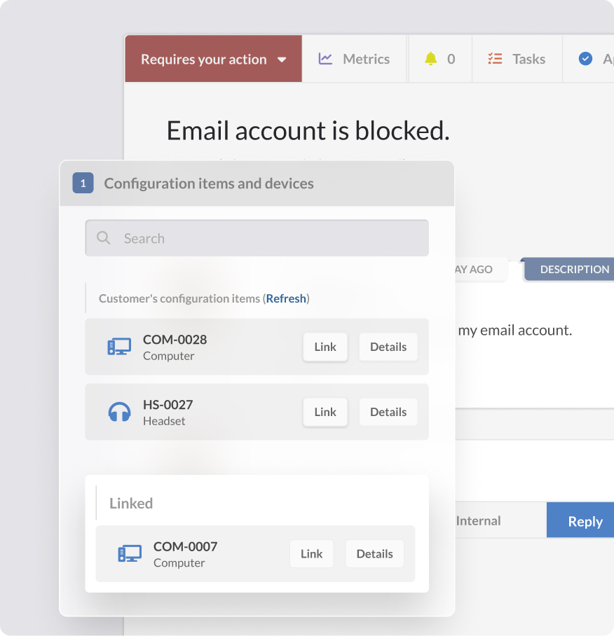 Conecta los tickets con activos