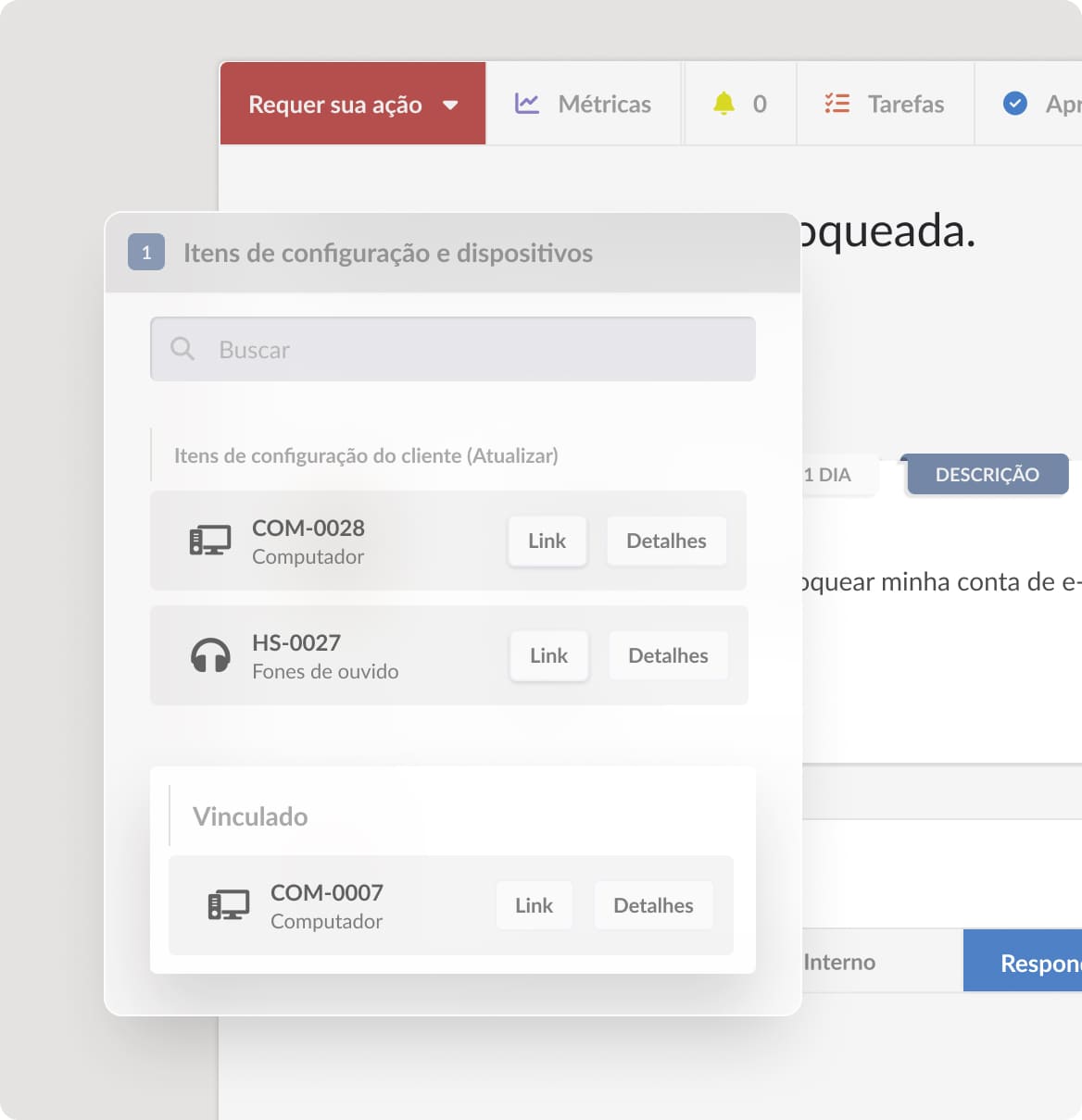 Conecte tickets com ativos